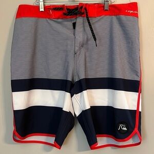 NWOT Quiksilver Men's Highline Tijuana Red White & Navy Board Shorts Size 34